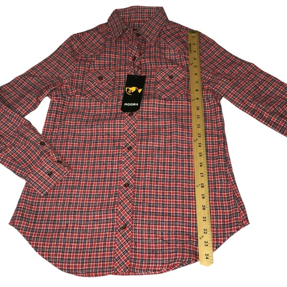 RQQBA Red Plaid Button Down Brushed Flannel Shirt - Women’s Small NWT - Picture 3 of 10